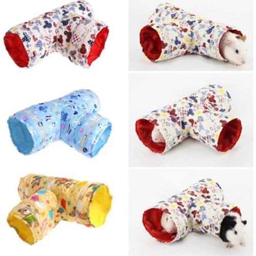 Useful New Printed Pet Supplies Hamster Toy Tunnel Small Pet Cartoon 3 Way Pet Tubes Bed Nest For Rabbits Ferrets Guinea Pigs