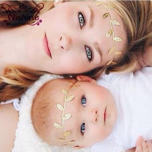 Nishine 2pcs/set New Mom and Me Gold Silver Leaf Headband Set Peace Olive Branch Cute Leaves Parent-child Hairband