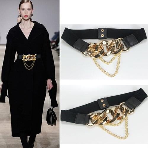 Fashion Elastic Metal Chain Decorative Belt For Women Designer Luxury Brand Waist Strap Dress Coat Sweater Skirt Lady Waistband