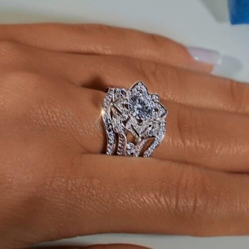 Handmade 3-in-1 Flower Shape Promise Ring set 925 Sterling Silver AAAAA cz Engagement Wedding Band Rings For Women Jewelry Gift