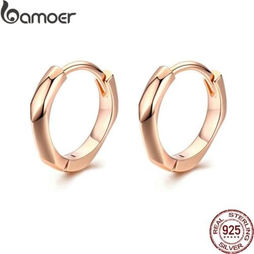 BAMOER Tiny Hoop Earrings for Women Rose Golden 925 Sterling Silver Geometric Simple Ear Hoops Minimalist Fine Jewelry BSE119