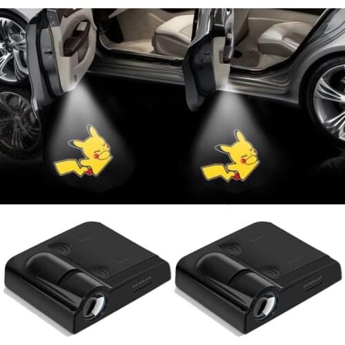 2pcs Signal Decorative Lamp Car Lights Detective Pikachu One hundred thousand volts Door Welcome universal LED Laser Logo