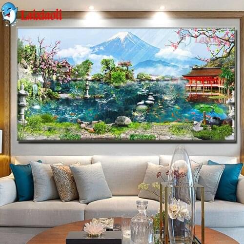 Japan Mt Fuji abstract landscape Diamond Painting Cherry blossom Temple full drill 5D DIY Mosaic Embroidery big size Home Decor
