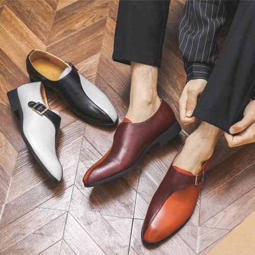Yomior New Vintage Casual Men Shoes Formal Dress Mixed Colors Leather Shoes Business Wedding Oxfords Loafers Designer Shoes