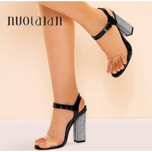 2019 Summer Sandals Fashion Rhinestone High Heels Women Sandals Open Toe Ankle Strap Buckle Shoes Woman High Heels Sandals