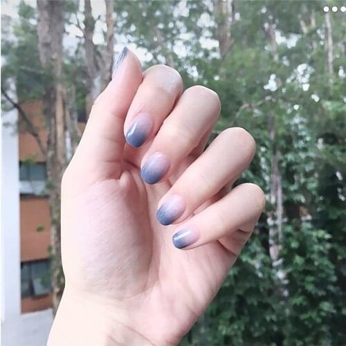 Ladies Sexy Nude Purple Gradient Color False Nail Short Size Fashion Nail Sticker Girls Sweet Beauty Artificial Nail With Glue