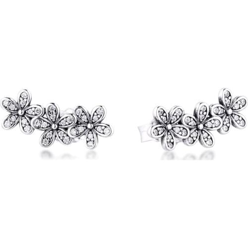 100% Sterling-Silver-Jewelry Dazzling Daisies Earring 100% 925 Silver Jewelry for Women Free Shipping