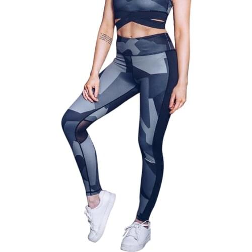 2018 New Sexy Print Mesh Patchwork Women Yoga Pants High Waist Slim Sports Leggings Push Up Gym Fitness High Elastic Trousers