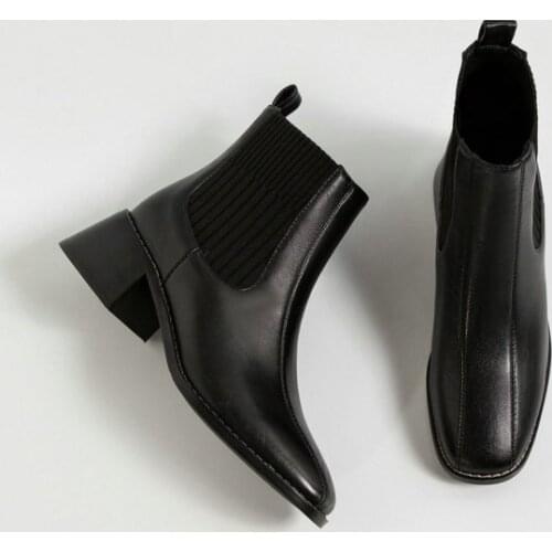 Women Winter Leather Ankle Boots For Women Elastic Band Booties Mujer 2021 Shoes Woman