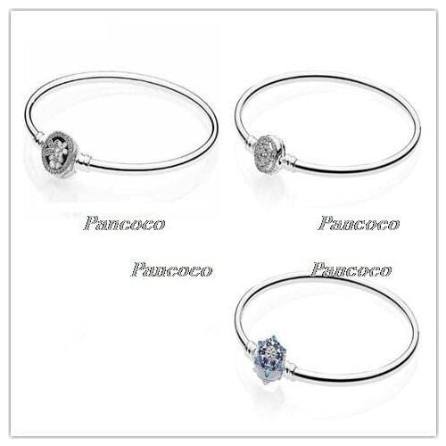 925 Sterling Silver Bangle Poetic Blooms Clasp Snake Chain Bracelet Bangle Fit Women Bead Charm Fashion Jewelry