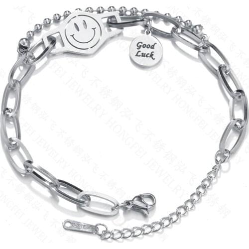 Smiley Face Bracelet for Women Unisex Stainless Steel Hip-hop Personality Good Luck Charm Bracelet Best Friend Couple Gifts