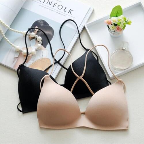 DeRuiLaDy Sexy Lingerie Backless Cross Strap Bras For Women Wire Free Seamless Push Up Bras Underwear Invisible Comfort Bralette