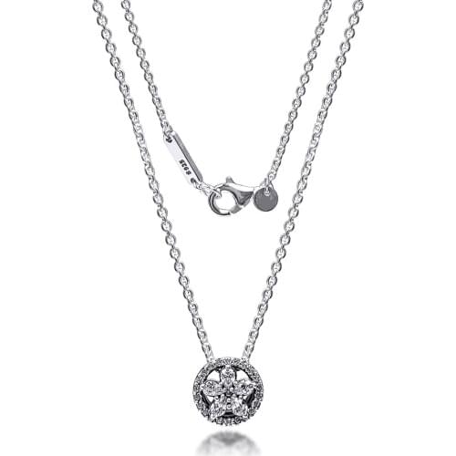 100% 925 Sterling-Silver-Jewelry Sparkling Snowflake Collier Necklaces Free Shipping