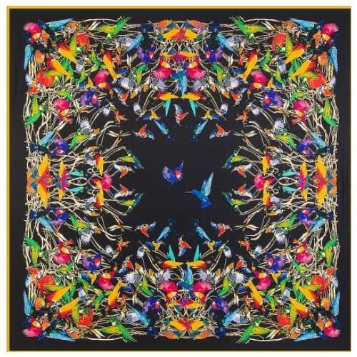 130cm*130cm Luxury Brand Birds Paying Homage To The Phoenix Print Silk Scarf For Women Headband Large Square Scarves D647