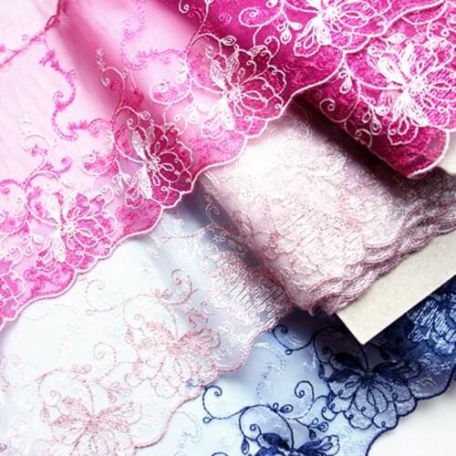 15Yards Beautiful Embroidered Tulle Lace Trimmings Dress Accessories Rose Red Fabric Sewing Crafts Doll Material 15cm Width