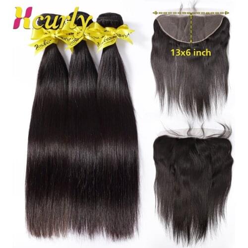 32 inch Bone Straight Bundles with Closure Peruvian Hair Bundles with Closure 13x6 HD Remy 100% Human Hair Bundles with Frontal