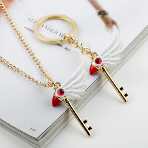 Anime Cartoon Card Captor Sakura Bird Head Wings Red Cystal Metal Enamel Pendant Necklaces Jewelry Gift For Women Lover Girl