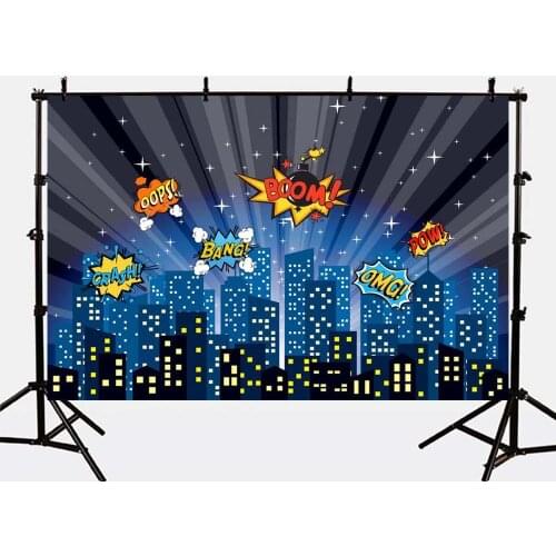 Mehofoto Glitter Night City Building Photo Backdrop for Photography Studio Superhero Theme Party Background Birthday G-158