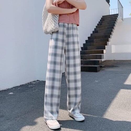 Pants Women Summer Plaid Thin All-match Leisure Trouser Breathable Cool High Street Harajuku Simple Teenager Pant Vintage Femme