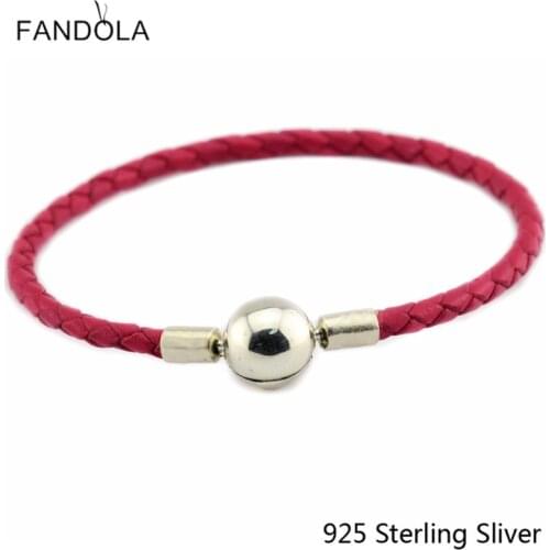 CKK 925 Sterling Silver Clasp Clip Red Chain Leather Bracelets Jewelry Making Fits For Beads And Charms