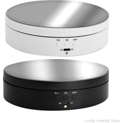 3 Speeds Electric Rotating Display Stand Mirror Turntable Jewelry Holder Battery/USB Power