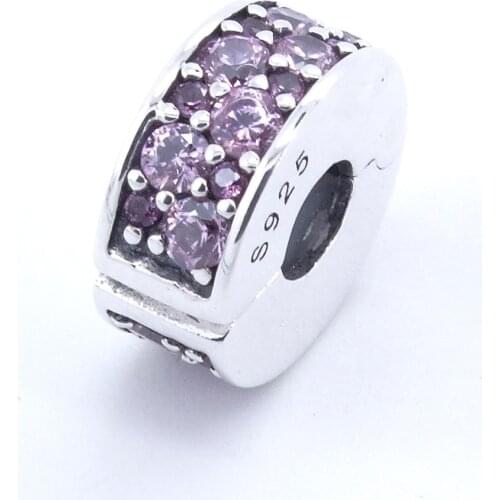 Purple Mosaic Shining Spacer Clip Charms 925 Sterling Silver Jewelry beads DIY Making Fit European Charm Bracelet & Necklace