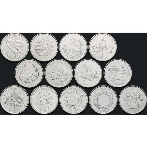 Canada 25 Cents Set 13 Pcs Millennium Commemoration 2000 Issuing Coins Original Coin 100% Real Unc with Album
