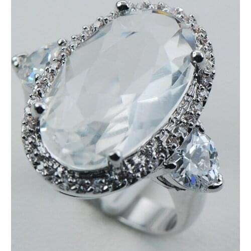White Crystal Zircon 925 Sterling Silver Ring Size 6 7 8 9 10 F1044
