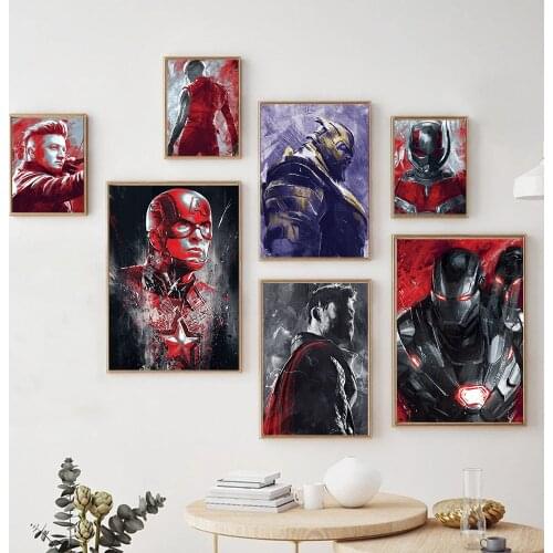 Marvel Comics Superhero Captain America Thor Watercolor HD Silhouettes Canvas Painting Wall Prints Poster Living Room Home Decor