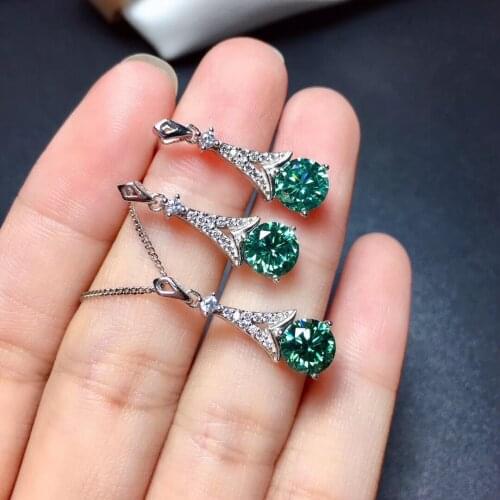 QTT Exquisite Round Green Cubic Zirconia Jewelry Sets 925 Sterling Silver Earrings Necklace Elegant Bridal Wedding Accessories