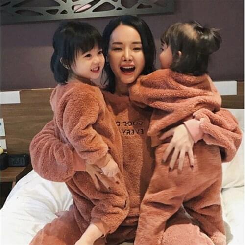 Family Look Mother & Kids Homewear 2pcs Plus Velvet Thick Soft Mommy And Me Clothes Pajamas Sets Mom And Daughter Son Nightwear