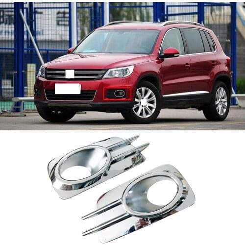 CAPQX 2PCS For VW Tiguan 2009-2013 Refit Chrome Front bumper Fog light Cover Trim Frame Fog Lamp decorative Cap Shell Hood