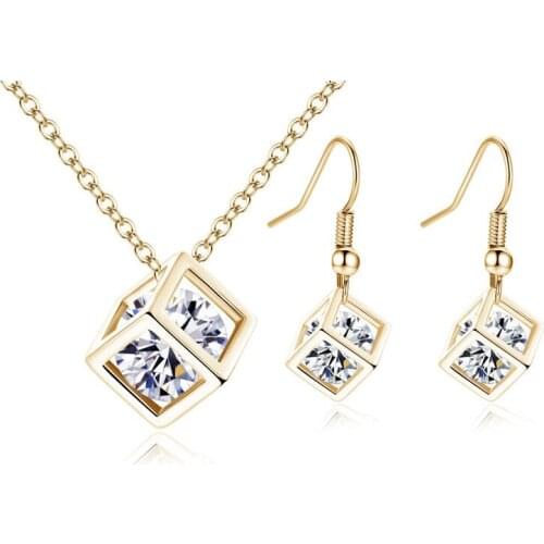 Summer Cube Hook Earrings Studs and Pendant for Women Girls Wedding Jewelery Set Gift