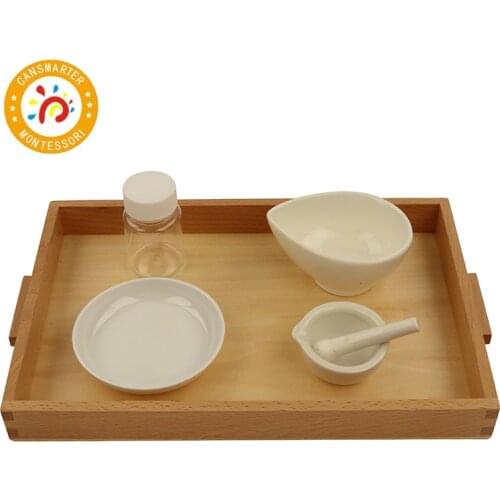 Montessori Material Ceramics Grinding Eggshells with Tray Daily Teaching Aids Children Toy