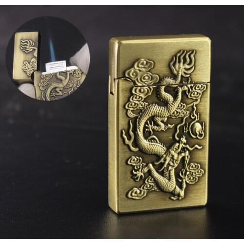 Jet turbo blue torch flame Dragon totem relief metal cigarette lighter butane Inflatable portable smoking igniter (no gas)