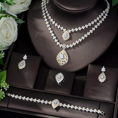 HIBRIDE Trendy Earrings and Necklace Jewelry Set for Women AAA Cubic Zirconia Bride Jewelry Set bijoux mariage parure N-1067