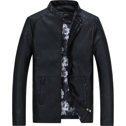 Top quality PU leather jackets Men Spring Autumn Stand Collar Black motorcycle leather jacket Causal comfortable men jacke