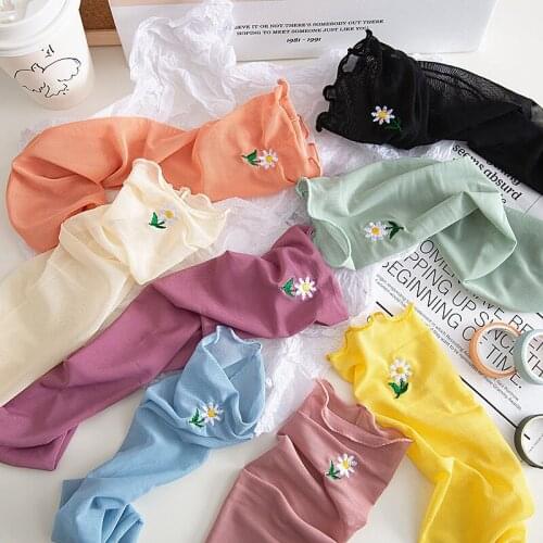 New Embroidery Flower Socks Women Fashion Daisy Long Mesh Socks Dress Gauze Loose Socks Leg Female Korean Streetwear Calcetines