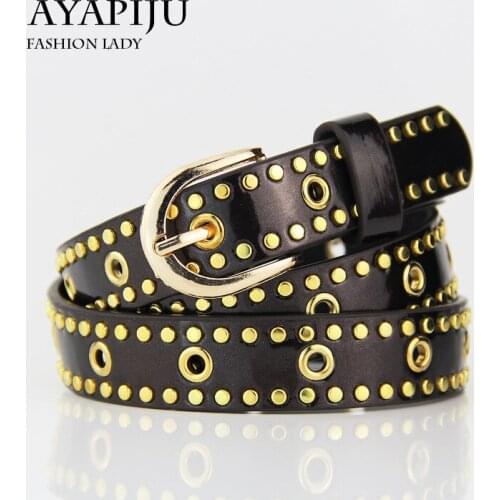 2018 New Style Womens Casual Rivet Belt Ladys Lacquer Belt Alloy Buckle Belt