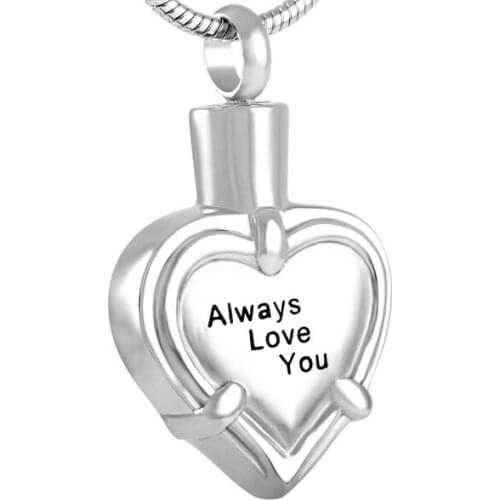 IJD8718 Free Shipping 316L stainless steel Always With You memorial urn heart shape keepsake cremation pendant necklace for Ash