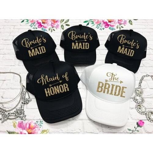 Personalized wedding bridesmaid bride hats Matron of honor Mesh Trucker Snapback trucker caps party favors decorations