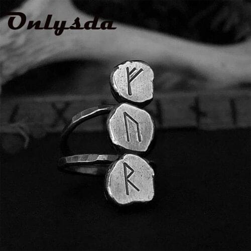 Dropshipping Gothic Stainless Steel Odin Norse Viking Amulet Rune Men Ring Fashion Words Retro Jewelry OSR