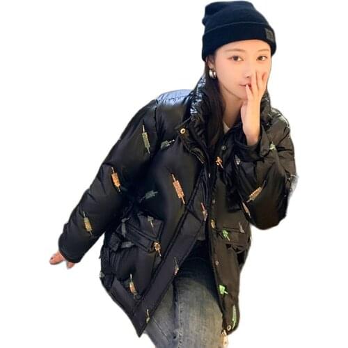 New winter coat womens long-sleeved down padded jacket plus velvet cotton thickened warmth thick coat womens vest short collar