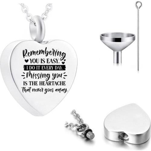 Cremation Jewelry Heart Pendant Cremation Urn Stainless Steel Necklace Pet Ashes Memorial With Filling Kit
