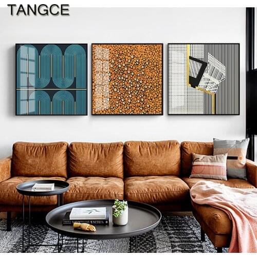 Modern Minimalist Wall Art Abstract Canvas Painting Nordic Poster Print Color Block Wall Pictures for Living Room Square Decor