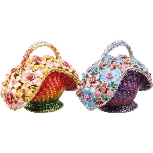 Flowered Basket Trinket & Jewelry Box Pewter Collectible Figurine Box Crystal Bejeweled Keepsake Boxes Gift