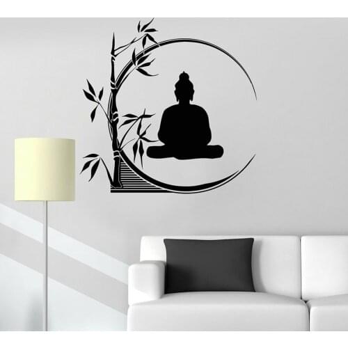 Vinyl Wall Decal Buddha Meditation Circle Yoga Reed Buddhist Interior Decor Window Glass Stickers Relaxing Bamboo Mural S1255