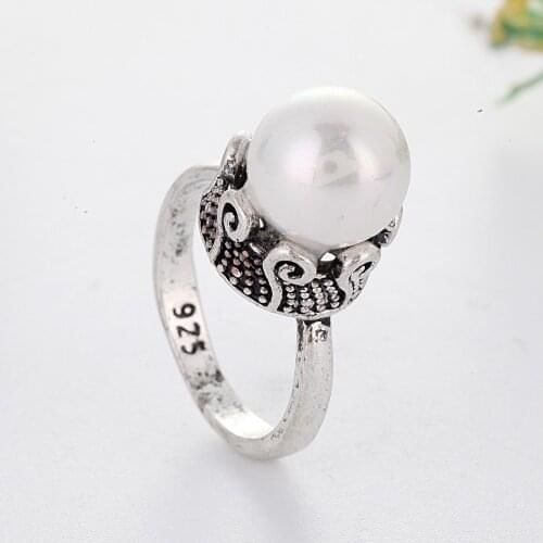 Vintage Bohemia Pearl Ring for Women Wedding Engagement Luxury Antique Silver Color Rings Statement Minimalist Jewelry Gift Hot