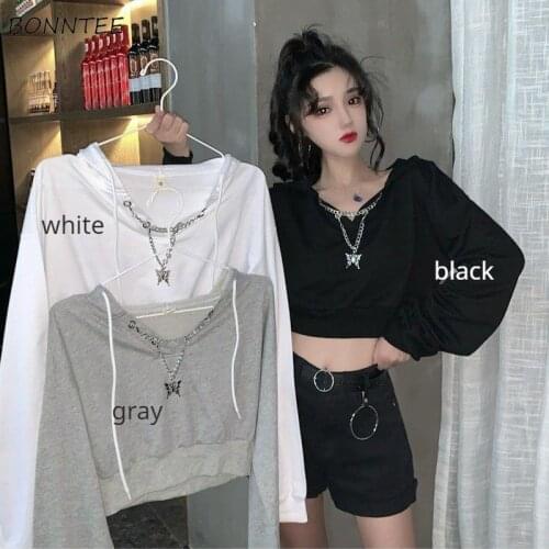 Women with Hat Hoodies Cropped Loose Long Sleeve Fashionable Stylish Autumn Korean Version All-match Chic Casual New Sweatshirts