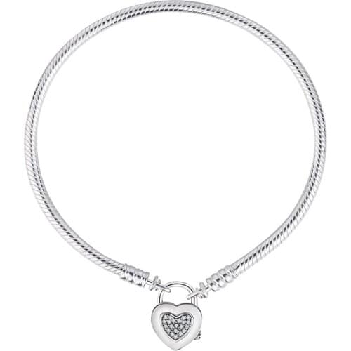 Newest 925 Sterling Silver Moments Heart Padlock Clasp pan Bracelet & Bangle Fit Bead Charm Diy Women Jewelry